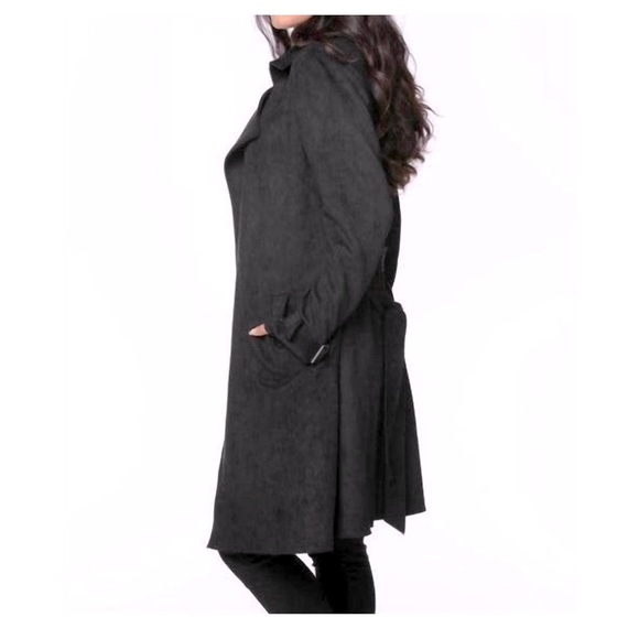 NWOT COALITION LA Jenny Suede Black Trench Coat 🧥 Vegan - Picture 6 of 13